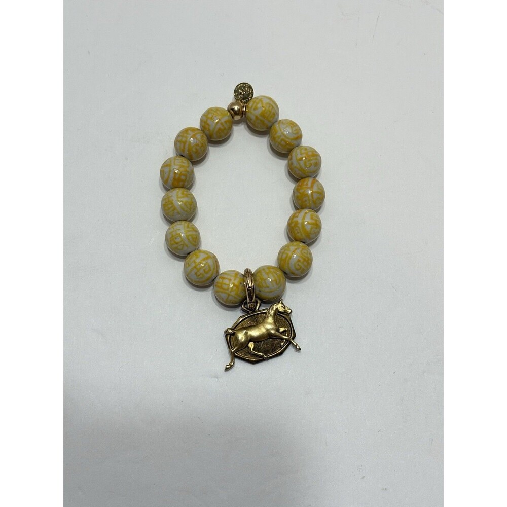 Mary Caroline Spano Chinoiserie Porcelain Bead Bracelet With Horse Charm